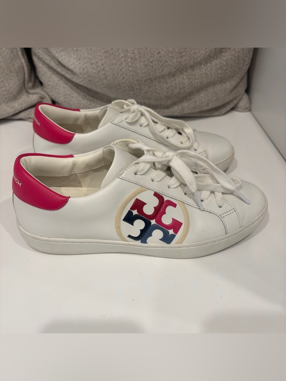 Tory Burch White Logo Leather Low-Top Sneakers 7M